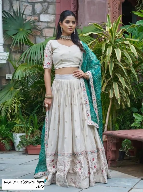 TRADITIONAL TISSUE SILK EMBROIDERY CODING SEQUENCE - READY TO WEAR LEHENGA