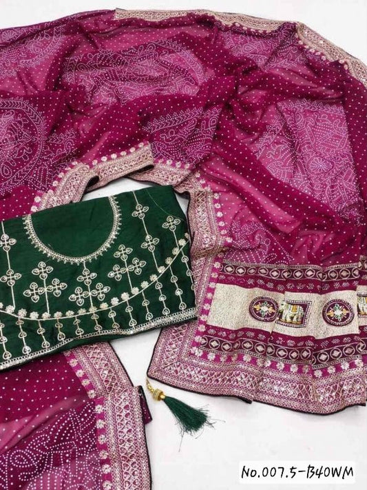 DESIGNER GEORGETTE CODING SEQUENCE BORDER SAREE WITH PRE-STITCHED BLOUSE