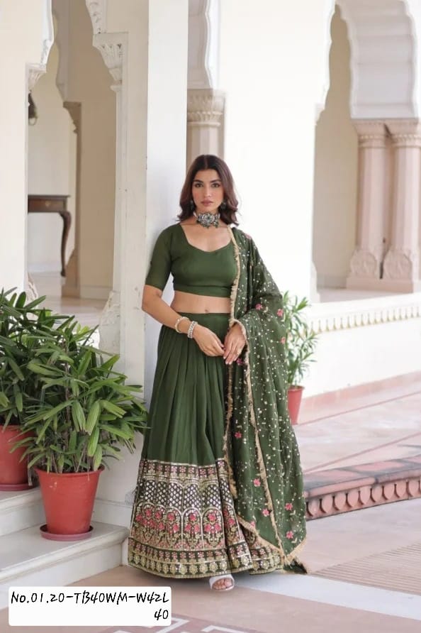 DESIGNER VICHITRA SILK SEQUENCE & THREAD LEHENGA- READY TO WEAR