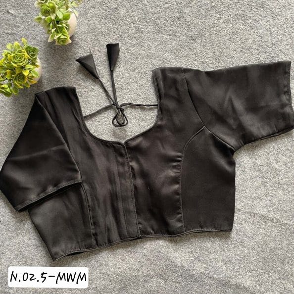 LATEST MALAI SATIN PLAIN READY TO WEAR BLOUSE - BLACK
