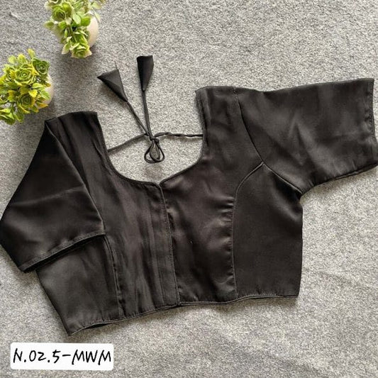 LATEST MALAI SATIN PLAIN READY TO WEAR BLOUSE - BLACK
