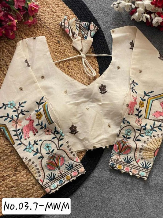 DESIGNER KHADI COTTON CHAIN STITCH EMBROIDERY WORK STITCHED BLOUSE