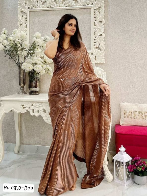 FANCY GEORGETTE SEQUENCE SAREE WITH PRE-STITCHED BLOUSE
