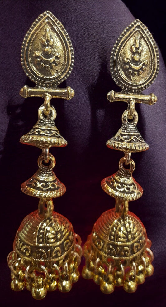 BEAUTIFUL OXIDISED GOLD LONG EARRING