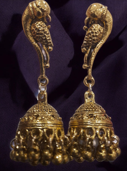 BEAUTIFUL OXIDISED GOLD LONG EARRING