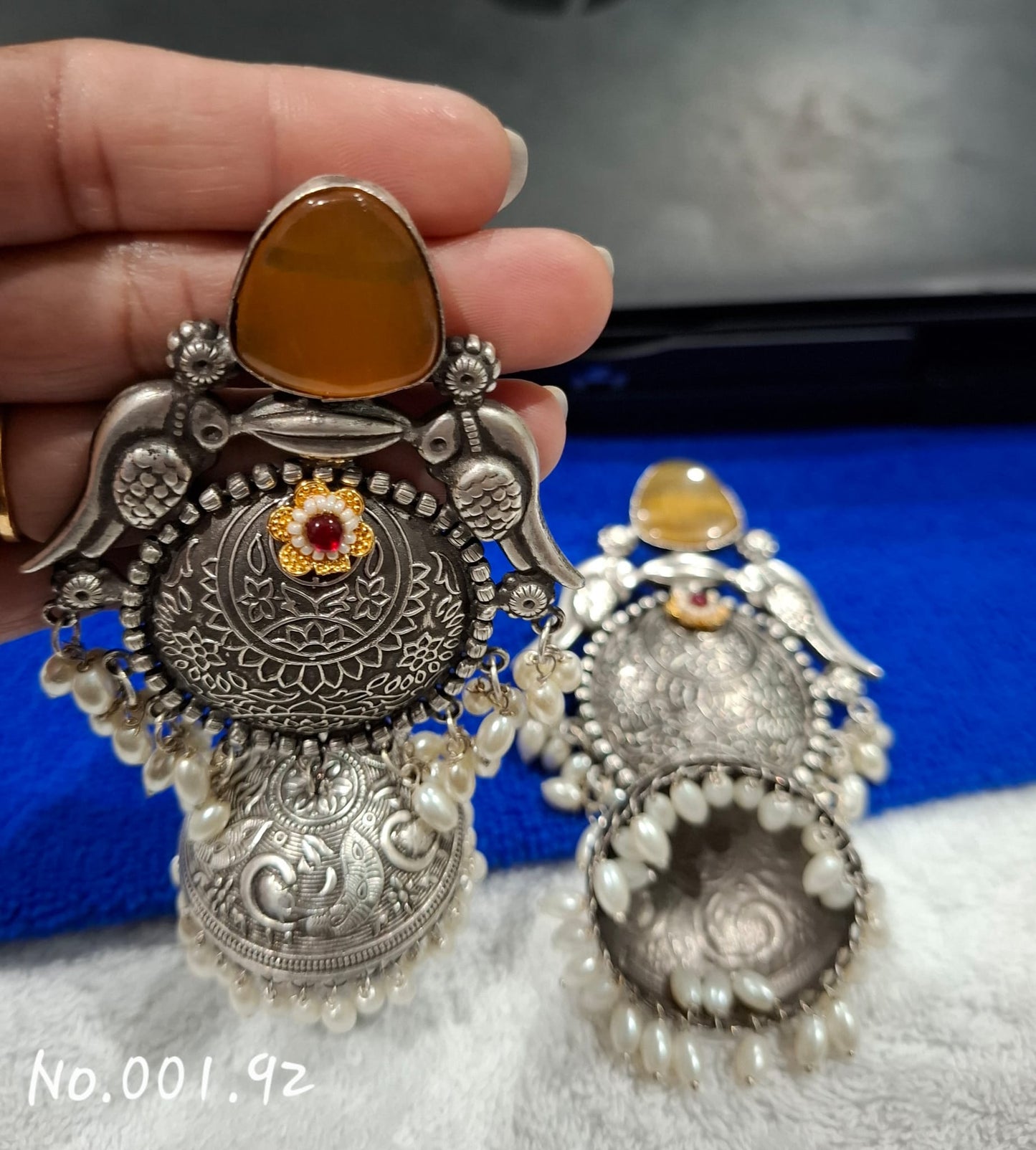 GERMAN SILVER STATEMENT  LONG  EARRING- LIME
