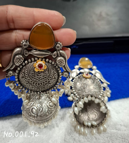 GERMAN SILVER STATEMENT  LONG  EARRING- LIME
