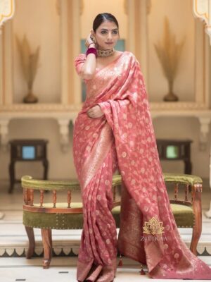 FASHIONABLE BANARASI SILK GOLD ZARI WEAVING WORK SAREE WITH PRE-STTICHED BLOUSE