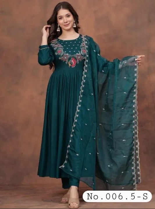 FANCY RAYON SILK EMBROIDERY WORK TOP BOTTOM WITH DUPPATTA - READY TO WEAR