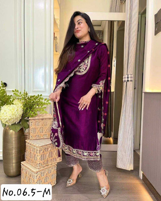TRENDY SALWAR PANT AND DUPPATTA - WINE