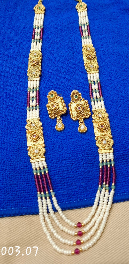 TRENDY LONG BEAD IMITATION NECKLACE WITH EARRIING
