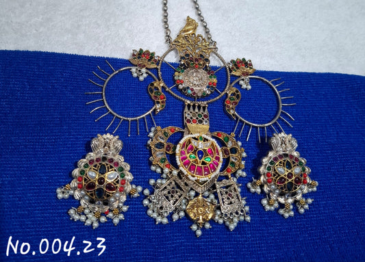 FUSION TRENDY LONG NECKLACE WITH EARRING- HEAVY ANTIUE