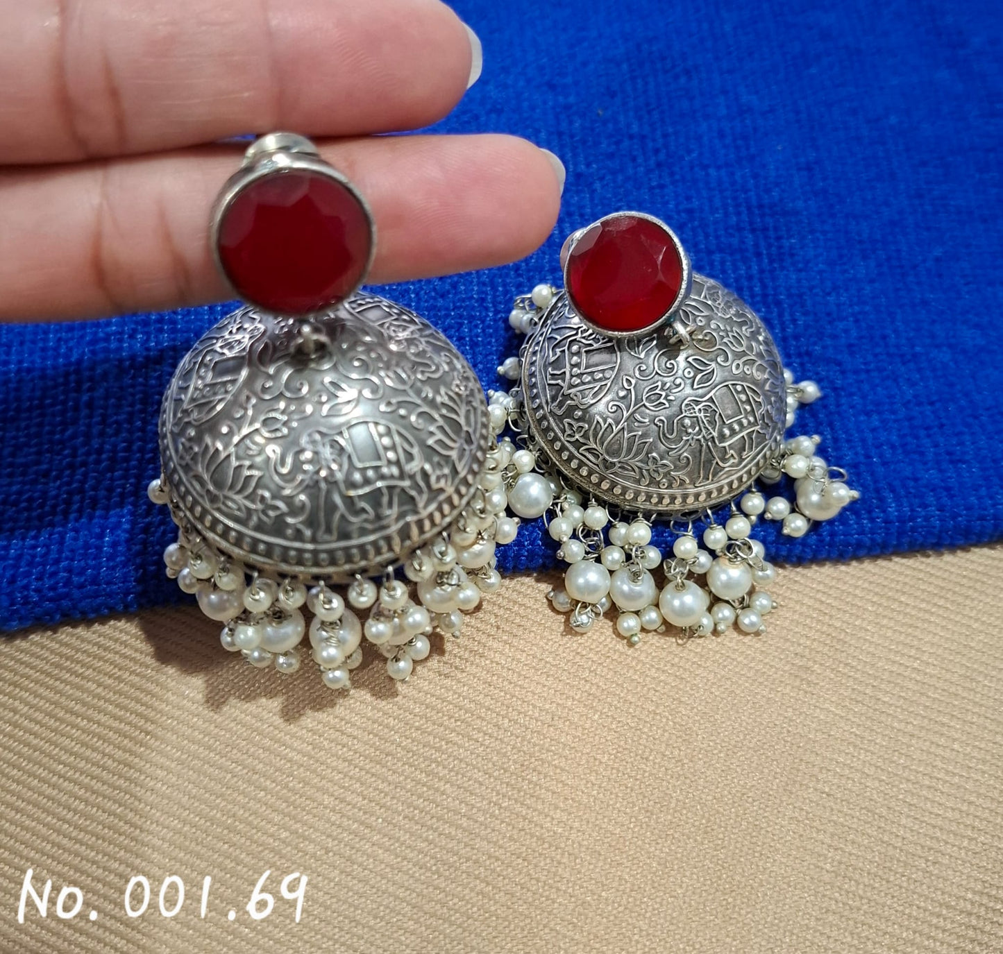 BEAUTIFUL STATEMENT GERMAN SILVER JHUMKA EARRING