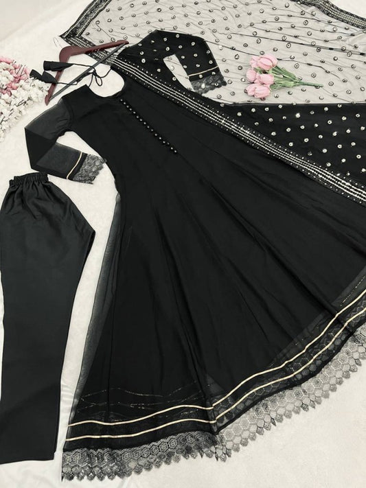 FASHIONABLE GEORGETTE LACE GOWN -TOP BOTTOM WITH DUPATTA