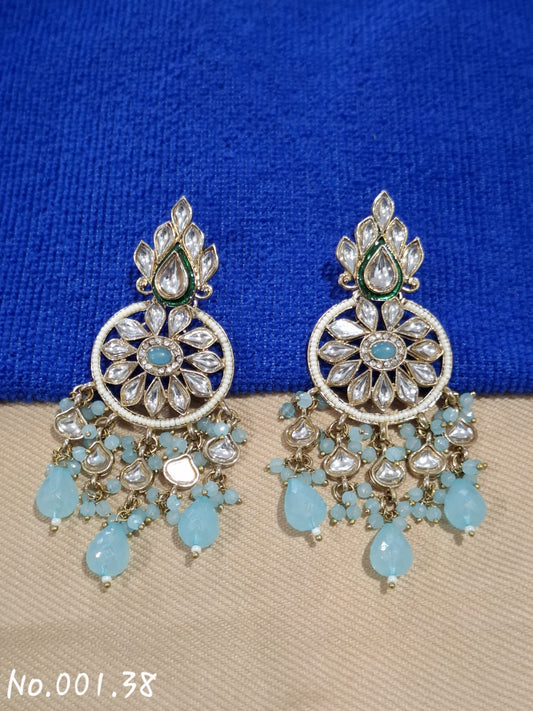 BEAUTIFUL KUNDAN EARRING - SKY BLUE
