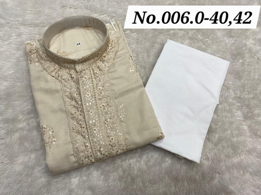 MEN’S KURTA PYJAMA - REYON SOFT HEAVY SILK SEQUENCE WORK -GOLD