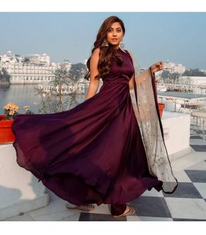 SLEEVLESS SATIN GOWN PANT WITH DUPPATTA