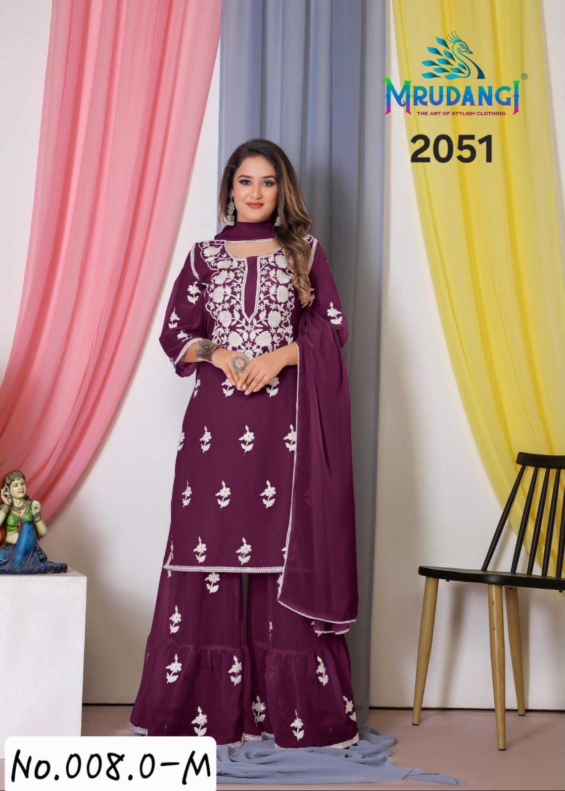 CHIKANKARI TRENDY SHARARA - TOP BOTTOM AND DUPPATTA