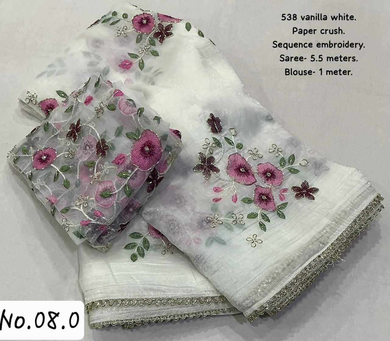 SOFT PAPER CRUSH SAREE WITH PRE-STITCHED BLOUSE