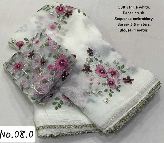 SOFT PAPER CRUSH SAREE WITH PRE-STITCHED BLOUSE