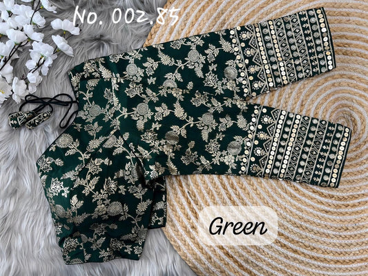 JACQUARD SILK READY TO WEAR BLOUSE- BOTTLE GREEN