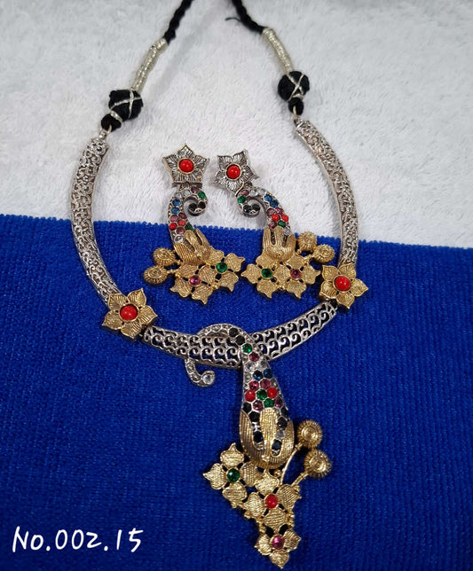 DESIGNER TRENDY FUSION DUAL TONE NECKLACE WITH EARRING - MULTI