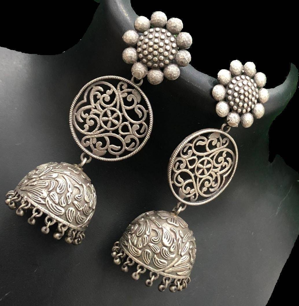 GERMAN SILVER STATEMENT LONG EARRING