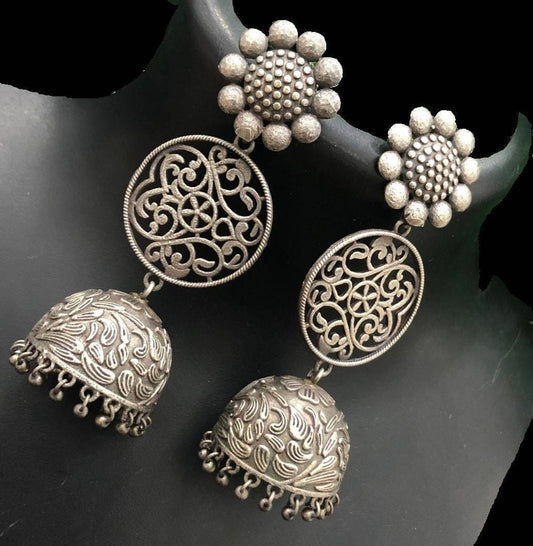 GERMAN SILVER STATEMENT LONG EARRING