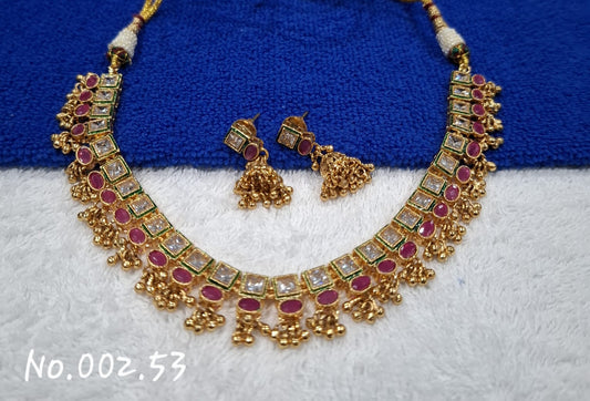TRENDY BEAUTIFUL KUNDAN NECKLACE WITH EARRING - RUBY
