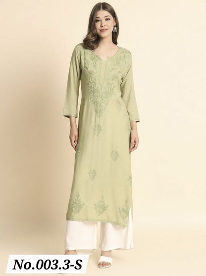 TRENDING RAYON LUCKNOWI CHIKENKARI WORK ONLY KURTI