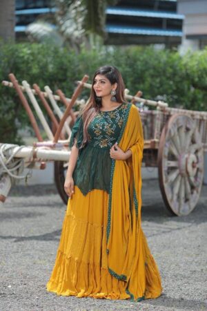 DESIGNER INDO WESTERN LEHENGA KURTI AND SKIRT WITH DUPPATTA