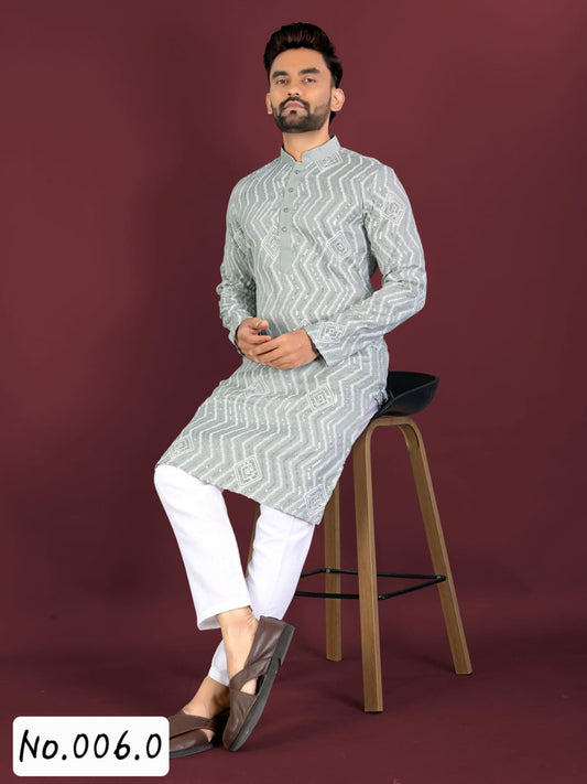 MEN’S KURTA PYJAMA -EMBROIDERY WITH SILVER SEQUENCE